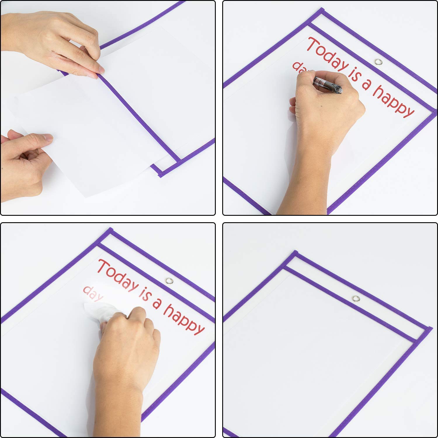 10 Stück Dry Erase Taschen, Reusable Dry Erase Pockets, Trocken Abwischbare Taschen Wiederverwendbar für Schul, Büro, Haushalts- und Schulbedarf Bunte 25,5 x 35,5 cm
