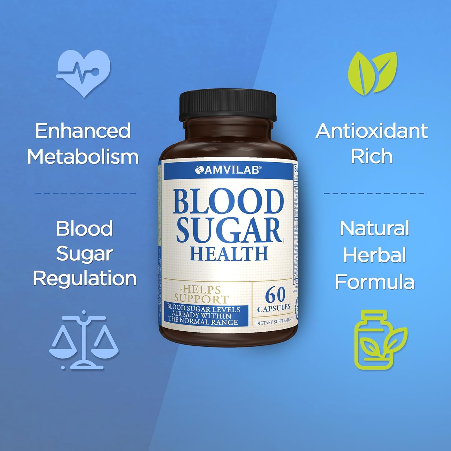 Blood Sugar Health Natural 20 Herbs and Vitamins with Cinnamon, Alpha Lipoic Acid to Support Health, Non-GMO, for Men Women, Supports Healthy Energy Levels - 60 Herbal Pills - 30 Day Supply - Image 5