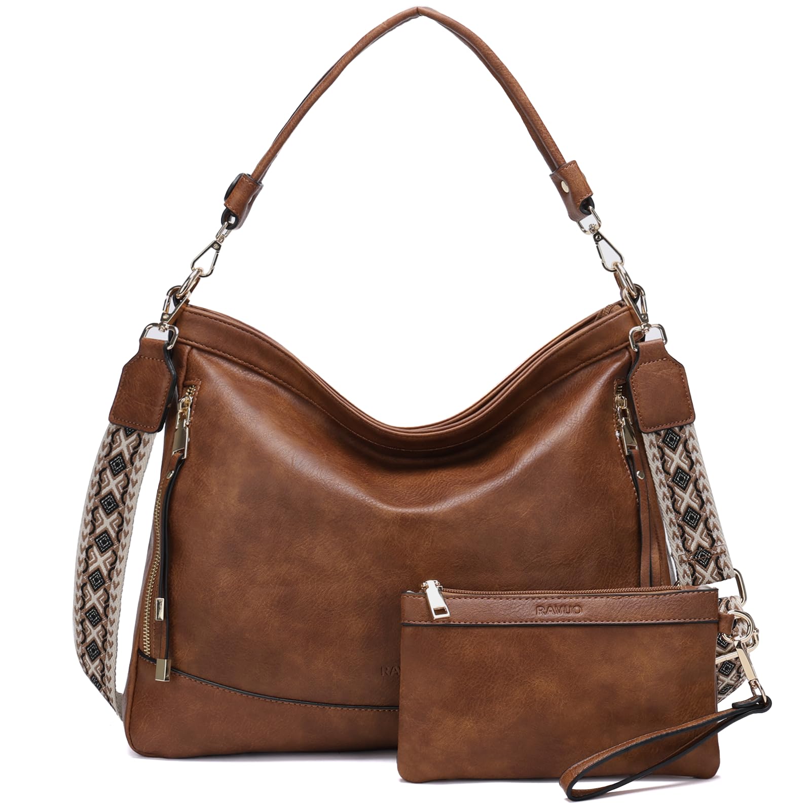 RAVUO Hobo Bag Fashion Women Handbags and Wallet Set Ladies Chic Crossbody Shoulder Purse W Gutair Strap