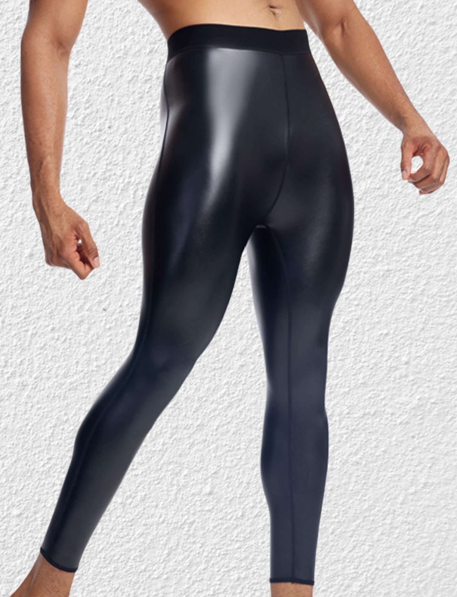 Pantaloni in Pelle Elasticizzati Moto Leggings Sportivi da Uomo Pantaloni Aderenti Vita Alta Pants con Effetto Bagnato Clbuwear