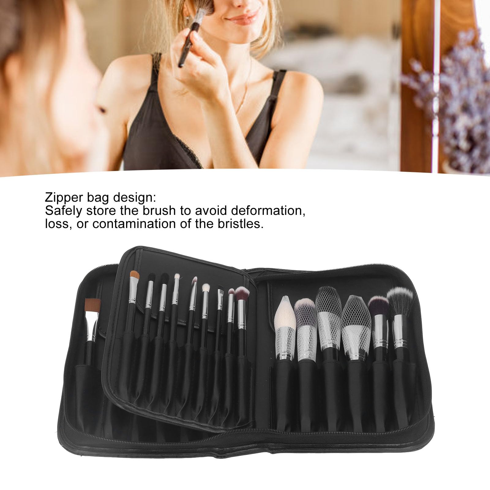 FILFEEL Set di Pennelli per Trucco in Pelo di Capra 29 Pezzi con Manico in Legno e Puntali in Alluminio, Pennelli Cosmetici Professionali in Custodia con Cerniera per il Viaggio