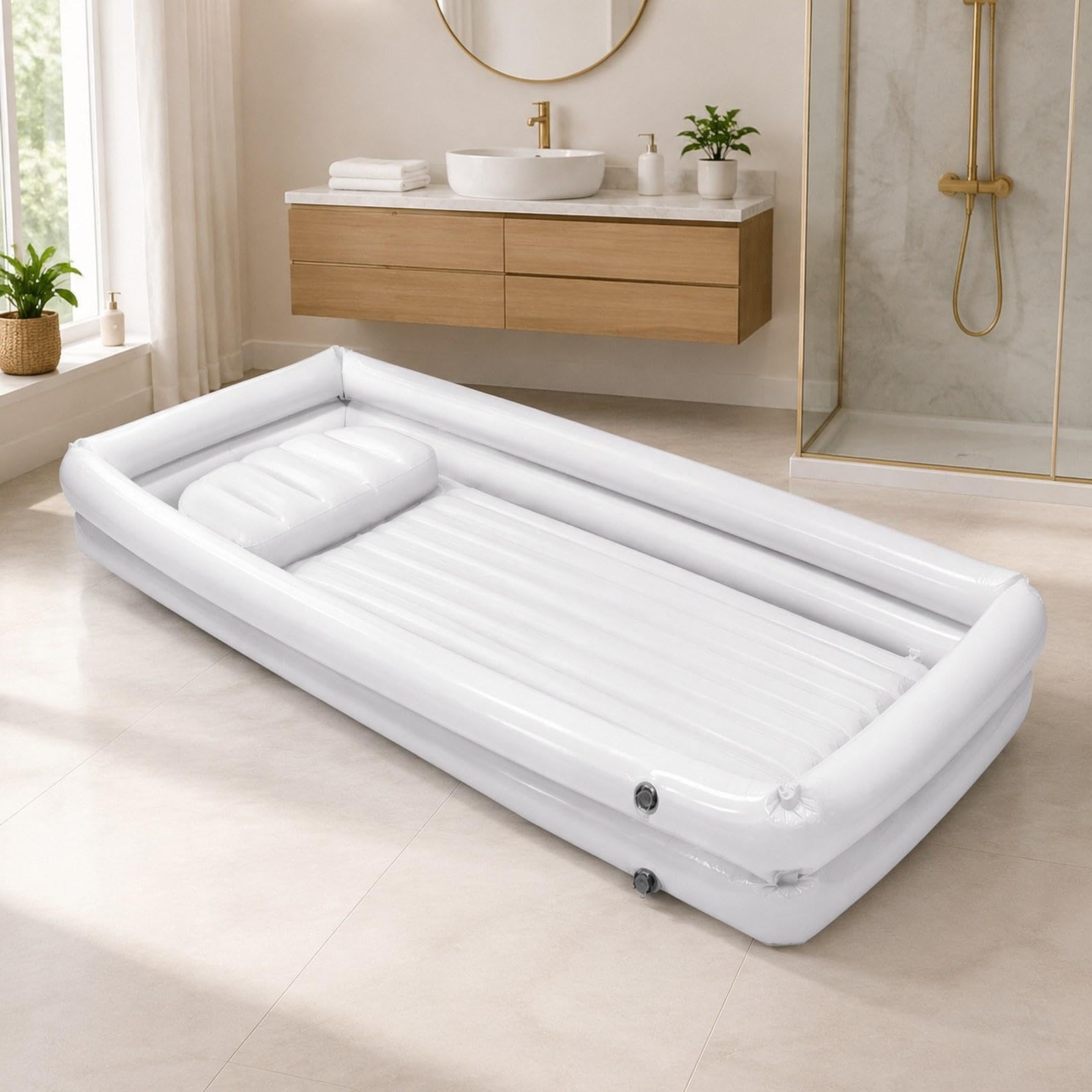 predolo Bañera inflable, bañera ducha PVC junto a la cama, hielo resistente y hidromasaje para la recuperación, Blanco