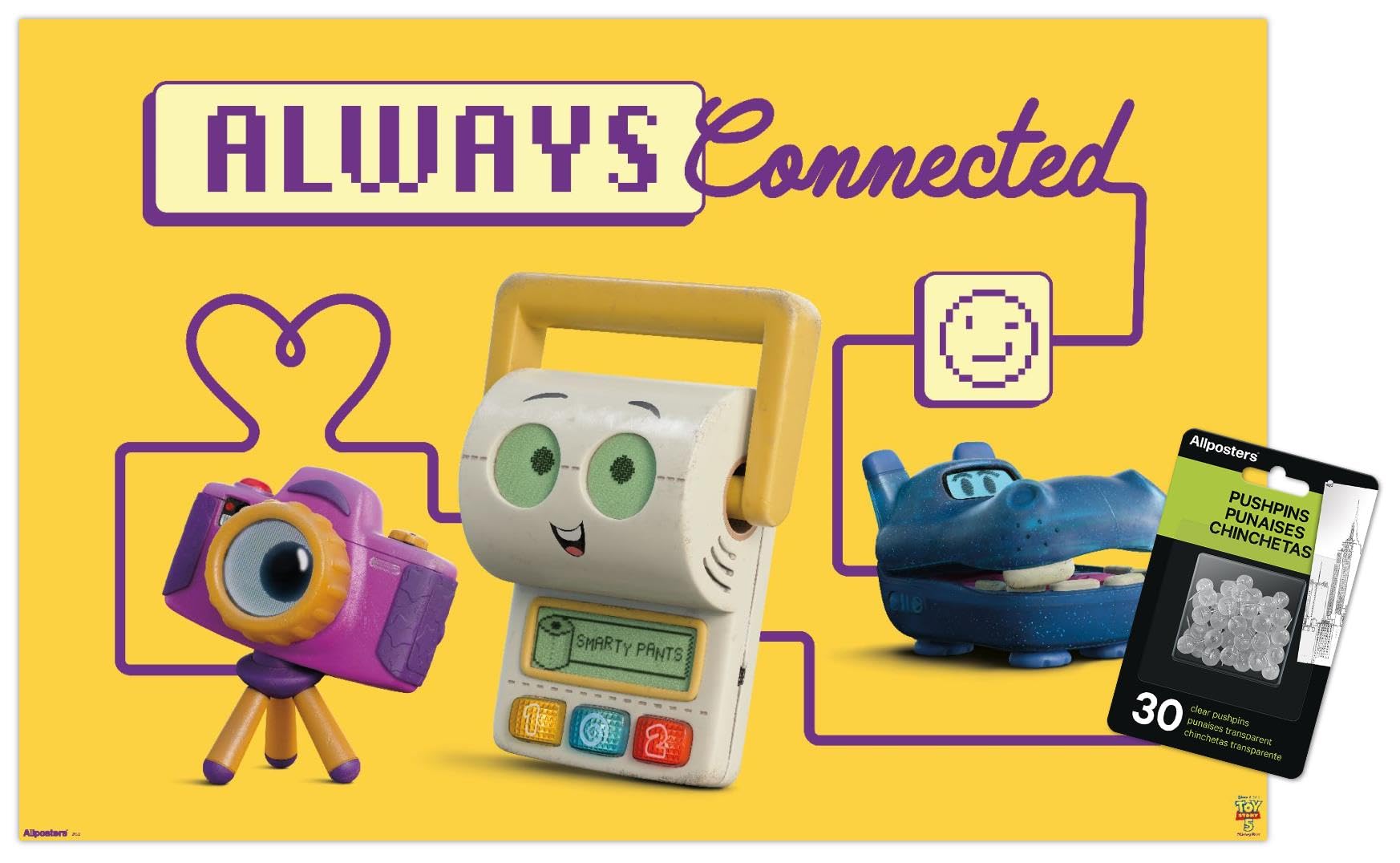 Disney Toy Story 5 (2026) - Smarty Pants Always Connected Wall Poster with Push Pins, 22.4L" x 14.7W", Premium Poster & Push Pin Bundle