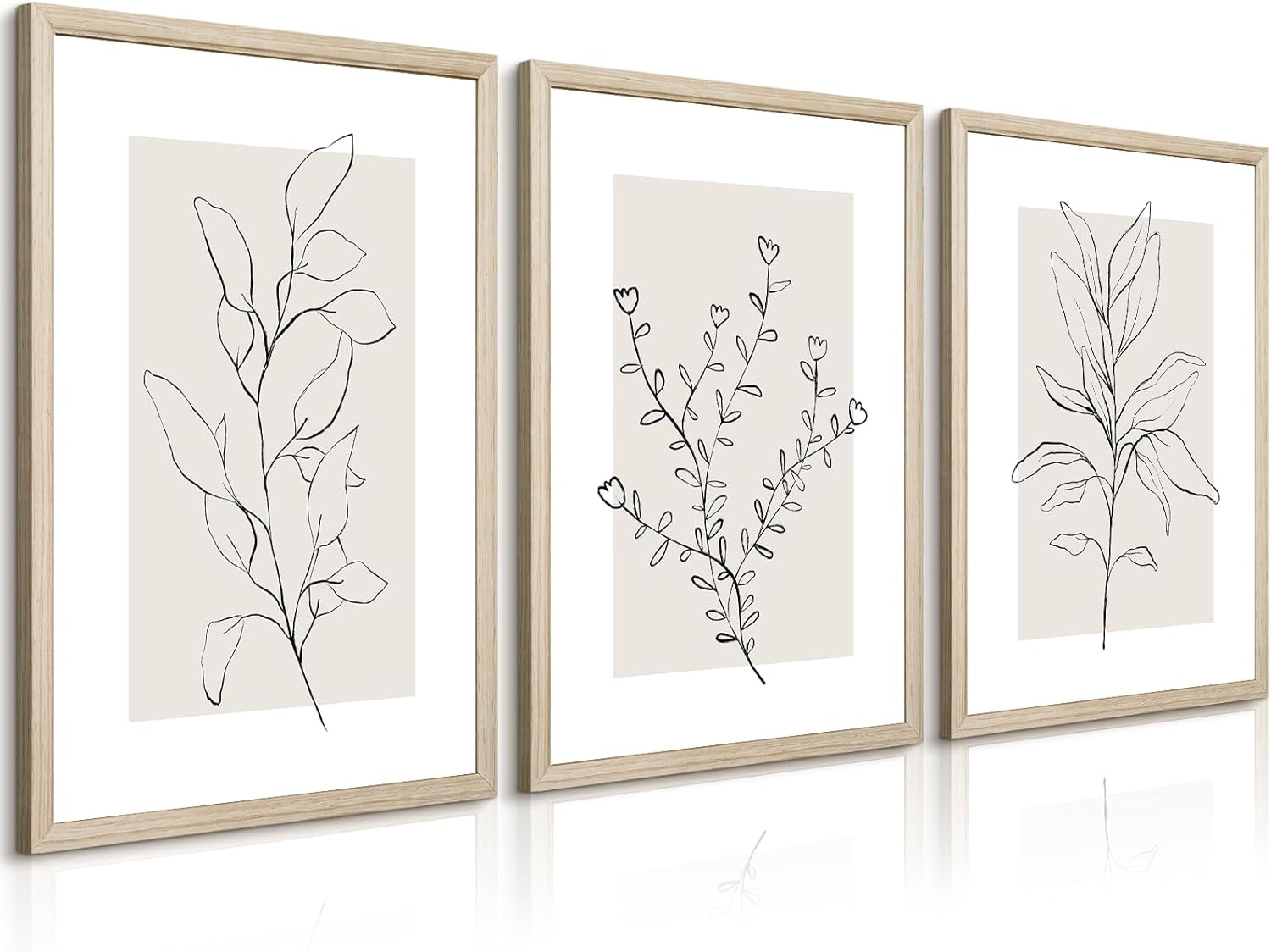 Neutral Botanical Prints Wall Art Decor Plant Minimalist Canvas Pictures Vintage Beige Wall Art Modern Farmhouse Line Poster Boho Abstract Painting Artwork for Bedroom 12x16 Inch Framed Set of 3