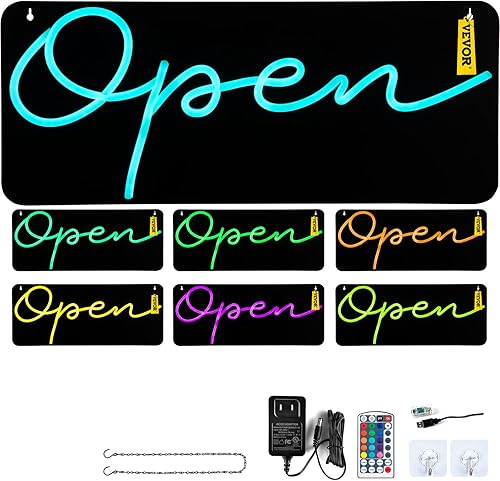 VEVOR Letrero abierto LED 22 x 9 pulgadas letrero abierto de neón para negocios múltiples modos intermitentes y de color letreros de luces de neón