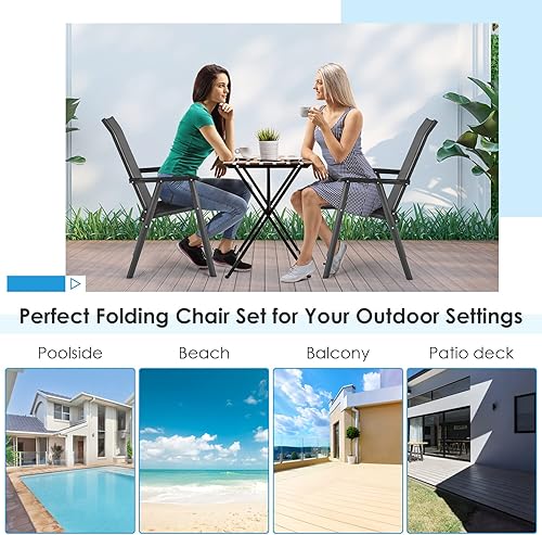 Miniatura 9 de Giantex Juego de 2 sillas de comedor de patio sillas de exterior sillas plegables portátiles para campamento piscina cubierta de playa silla de