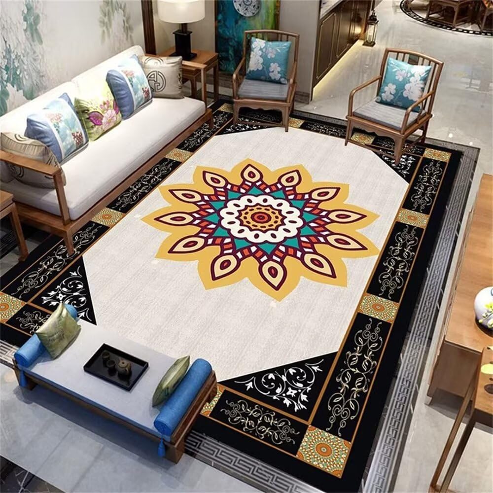 Tapis de salon 150x200 cm noir et jaune moquette moderne