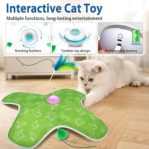 Miniatura 5 de Juguetes interactivos para gatos recargables, juguete para esconderse y buscar con activación táctil, pluma oculta en movimiento, diseño de juguete