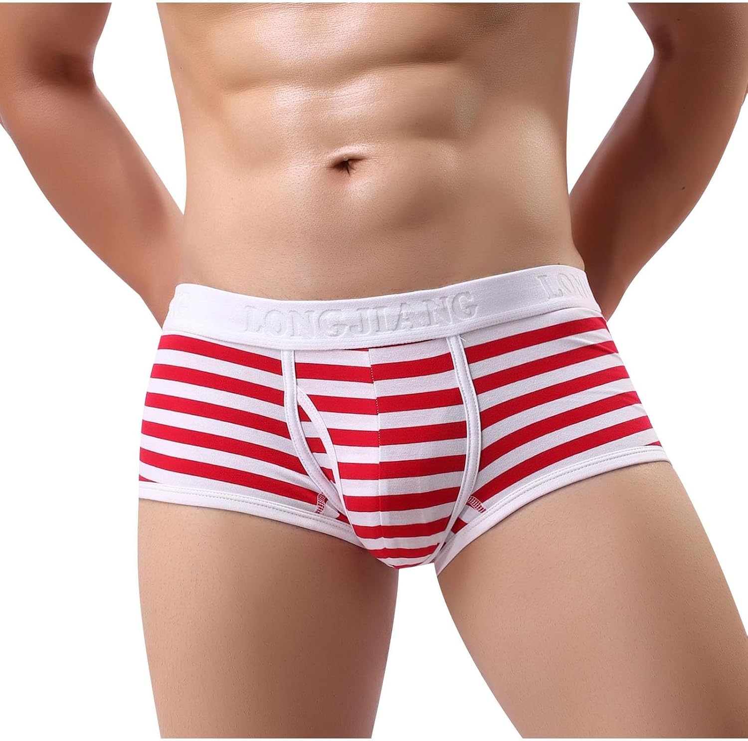 Men Striped Boxer Briefs Shaped Pouch Stretch Trunks Underwear