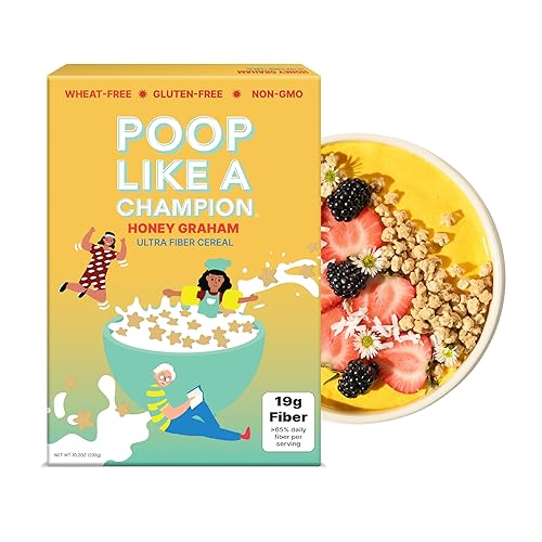 Poop Like a Champion Cereal alto en fibra - Honey Graham - Cereal saludable bajo en carbohidratos con fibra soluble y cáscara de psyllium Cereal