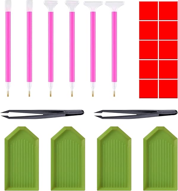 22pcs Painting Tools DIY Diamond Stitch Pen Kit with Tweezers, Glue, Plastic Tray, Diamond Embroidery Box Diamond Painting Pens 5D DIY Diamond Embroidery Pen