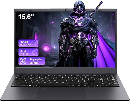 Laptop, 12GB LPDDR5 RAM 1TB SSD, 15.6 Inch Laptop Computer, N95 Quad Core Processor(Beat to N5095, 6500Y), Up to 3.4GHz, WiFi 5, BT 5.0, USB-C, Fingerprint, Gray