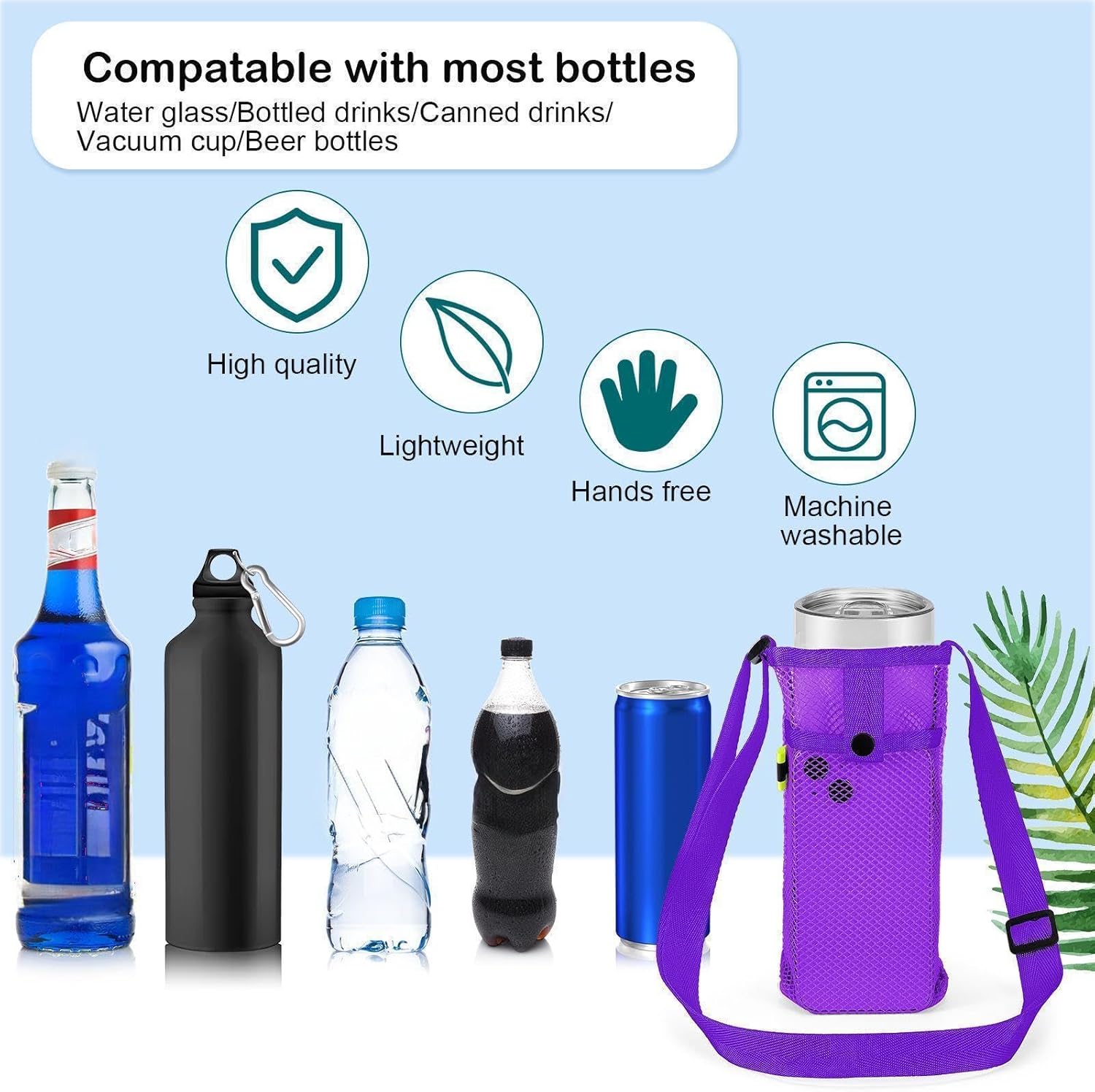 Tessco for you Water Bottle Sling Holder with Adjustable Shoulder Strap Water Bottle Mesh Carrier Bag Sleeve Pouch Holder for Walking Sports