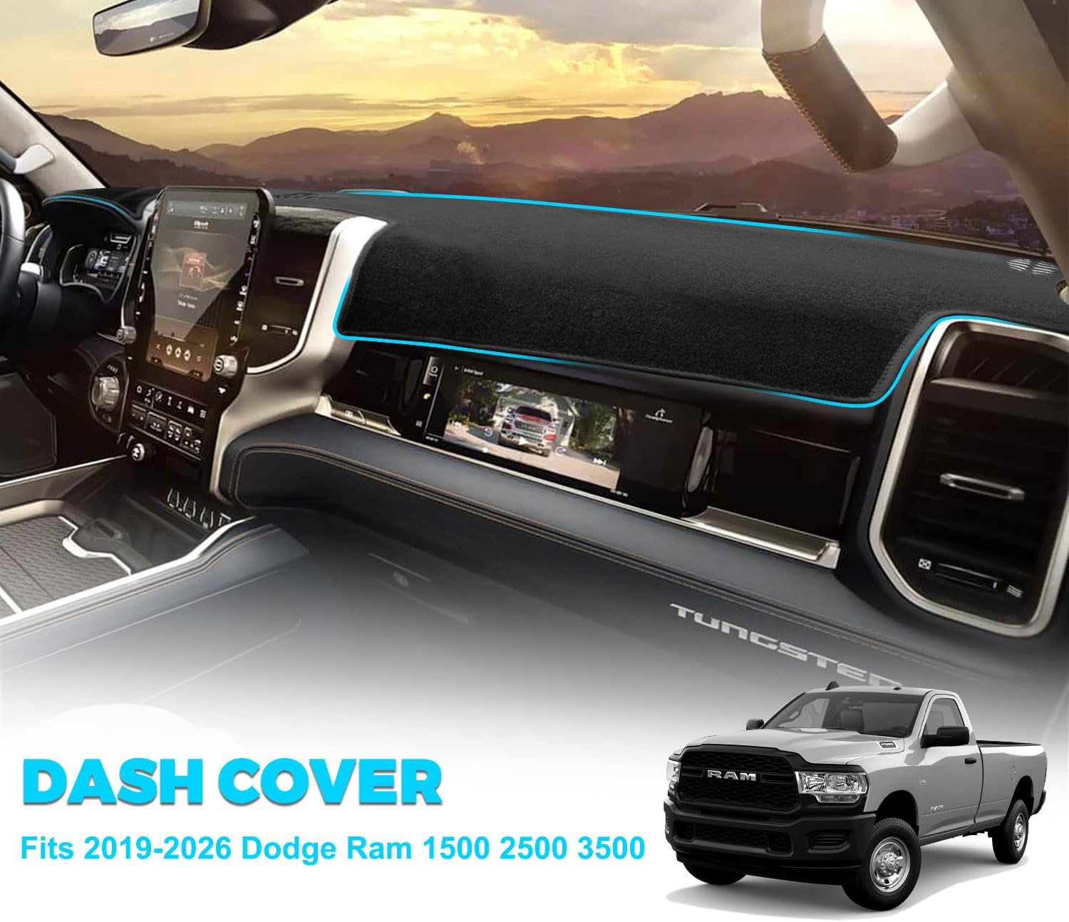 GZSH Dash Cover Mat fit for Dodge Ram 1500 2500 3500 2019-2026 with Dust Brush |Easy to Install| |Full Cover| Dodge Ram Dashboard Cover