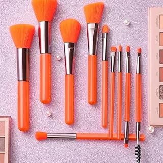 10 PCS of Makeup Brush Professional Makeup Brushes Set Premium Synthetic Flat Foundation Brush Blush Brush Make-up Brush Sets(Orange)