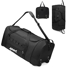 Large Rolling Duffel Bag for Travel with 2 Wheels Expandable Foldable Travel Bag No-Sag Design Lightweight Suitcase Luggage Bag for Men Women, Black