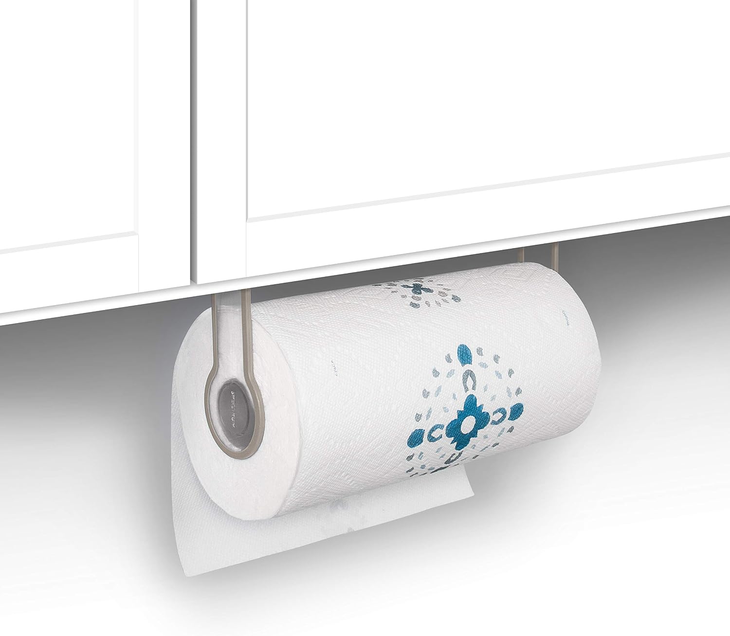Spectrum Diversified Cora Mount Holder, Storage for Wall or Under Cabinet Kitchen Accessory to Hold Paper Towels, Easy to Clean Plastic, Warm Gray/Clear