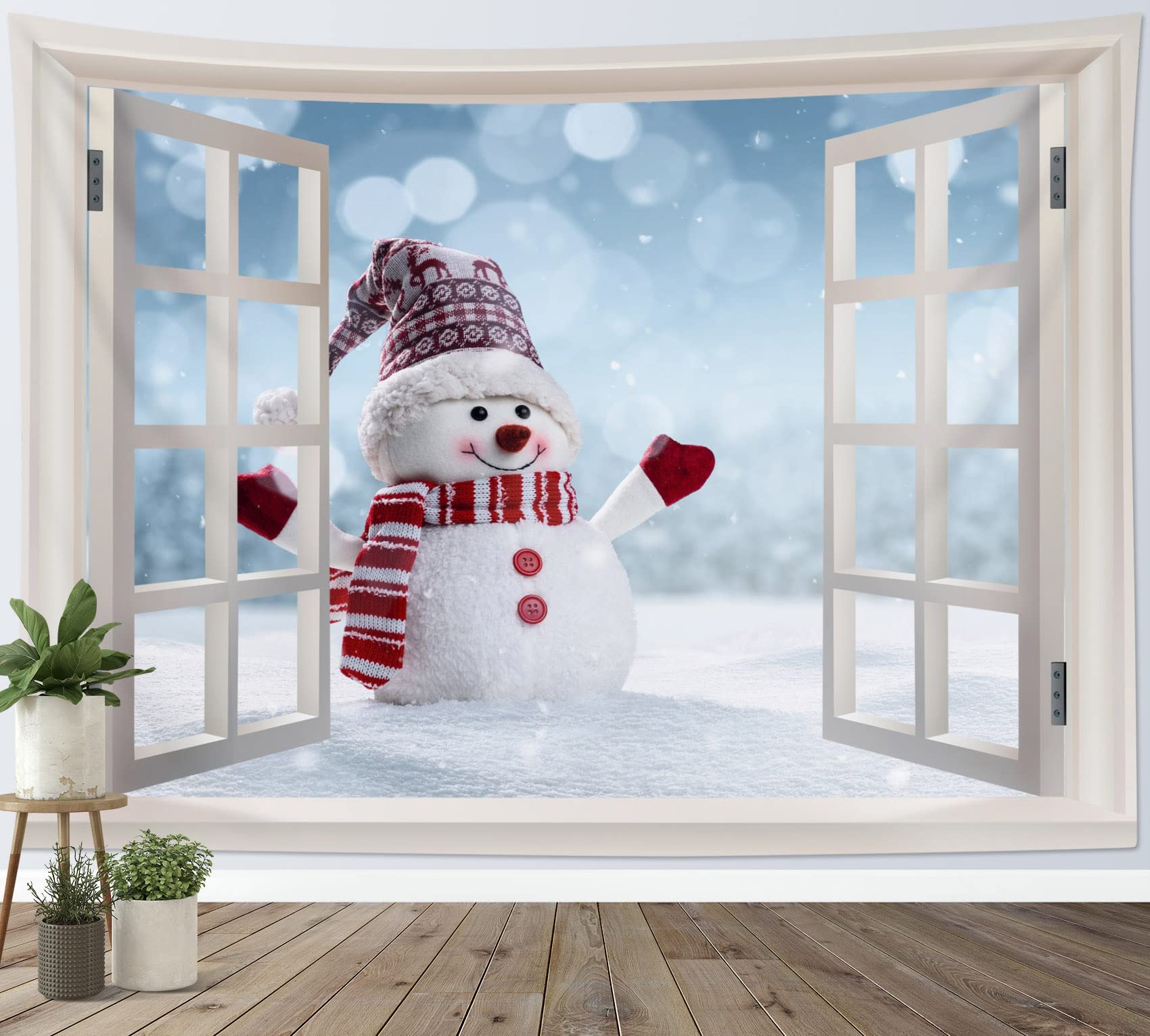 Amazon.co.jp: LB 雪景 タペストリー 冬 雪だるま 壁飾 クリスマス 壁