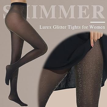MANZI Sparkly Tights for Women, Lurex Metallic Shimmer