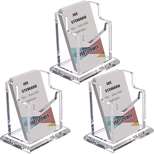 Miniatura 8 de PARTSPOWER Paquete de 3 soportes acrílicos para tarjetas de visita para escritorio, soporte de exhibición horizontal transparente para tarjetas de
