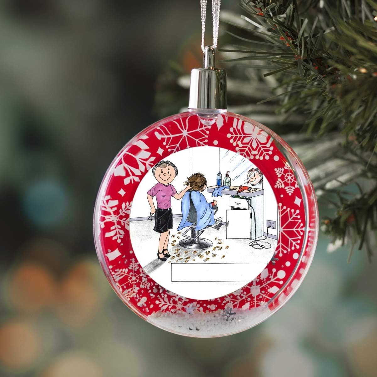 PrintedPerfection.com Personalized Friendly Folks Hairdresser - Female Christmas Snow Globe Ornament