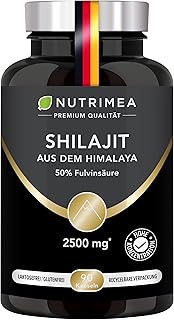 Shilajit Kapseln – Original Himalaya Hochdosiert, 2500mg – Reiner Extrakt – Premium Rohstoff - 50% Fulvosäure - 5:1 Extrakt - Qualitätskontrolle - Nutrimea - Premium Qualität