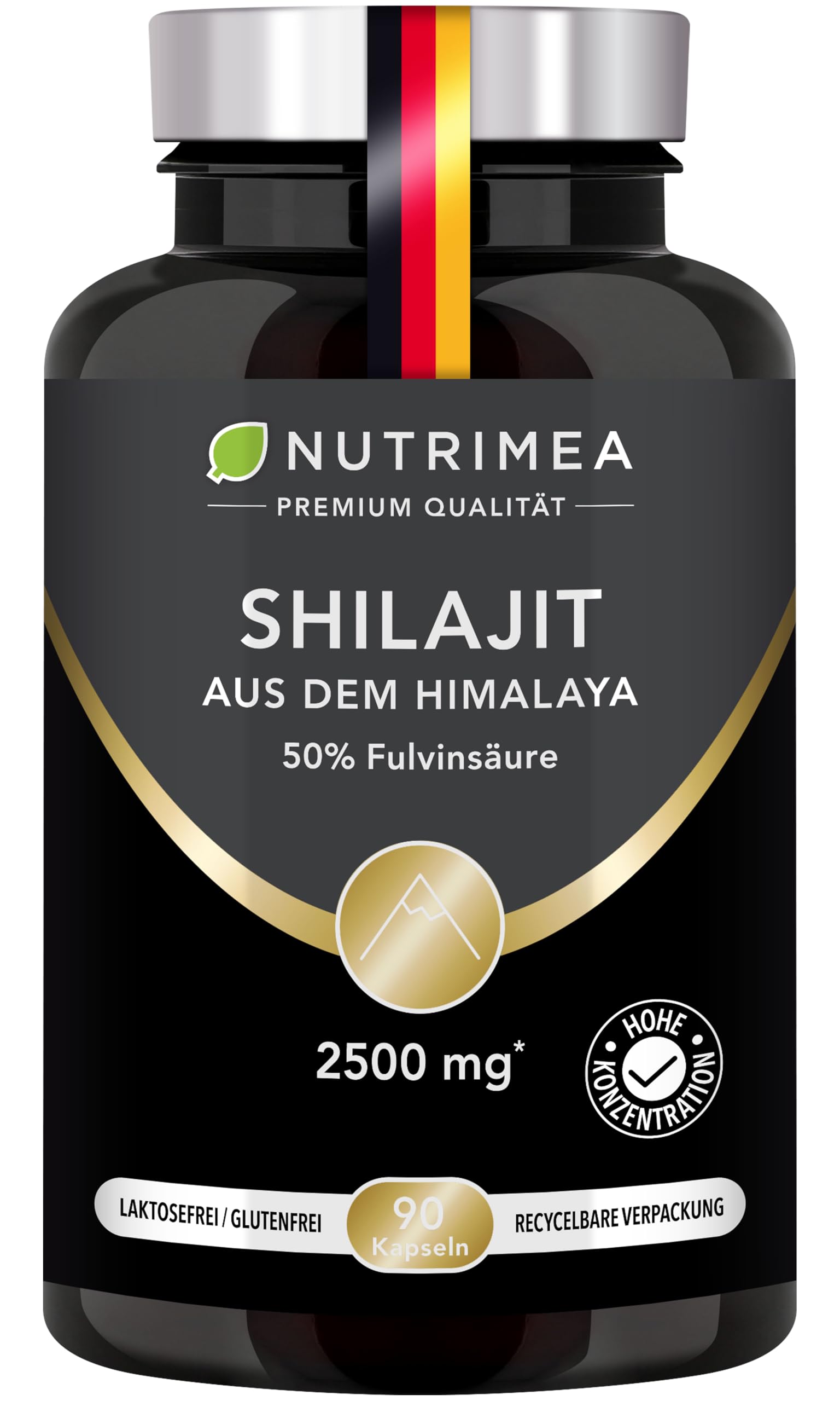 Shilajit Kapseln – Original Himalaya Hochdosiert, 2500mg – Reiner Extrakt – Premium Rohstoff - 50% Fulvosäure - 5:1 Extrakt - Qualitätskontrolle - Nutrimea - Premium Qualität