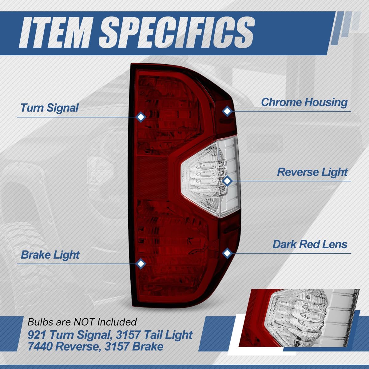 Auto Dynasty Tail Lights Assembly Compatible with 2014-2021 Toyota Tundra, with Brake & Reverse Light, Driver and Passenger Side, Dark Red Lens