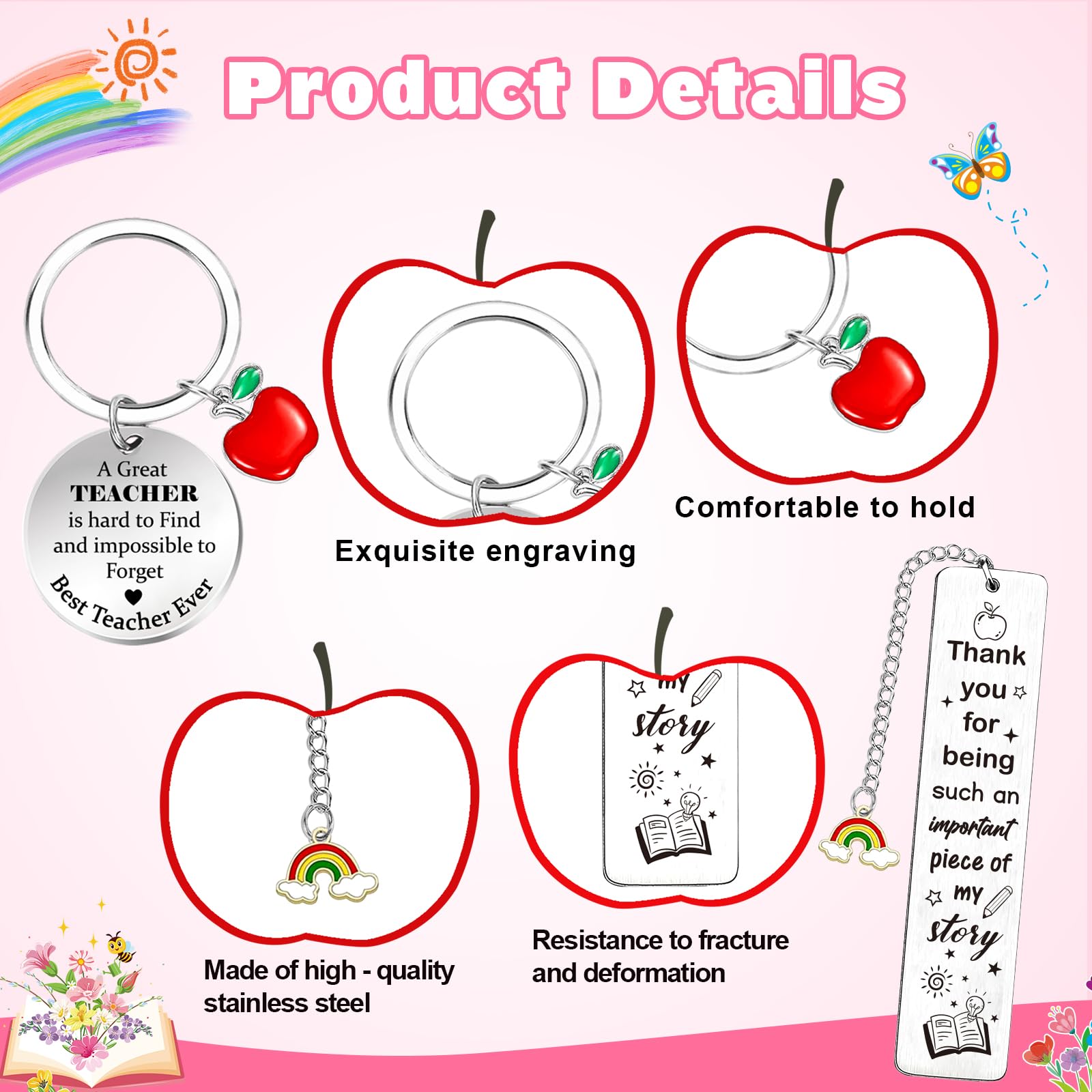 HOWAF Teacher Gifts for Women Men Thank You Teacher Card, Teacher Keyring, Bookmark, Makeup Bag Pencil Pouch - Image 4