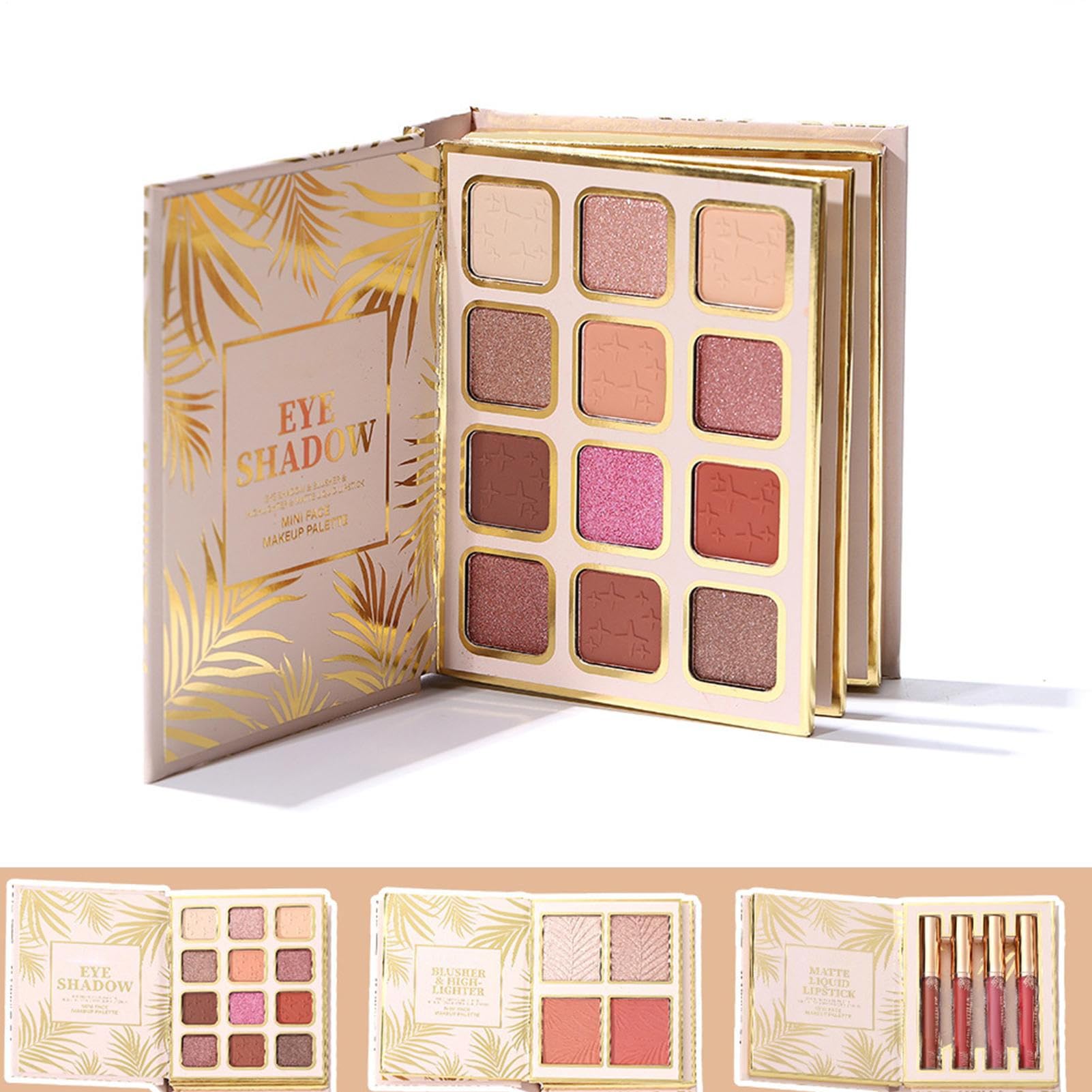 Palette De Maquillage Livre - 12 Couleurs À Paupières,À Paupières Nacrée Style Livre Avec 4 Fard À Joues Et 4 Brillant À Lèvres | Pour Femmes, Filles, Beauté, Fête,