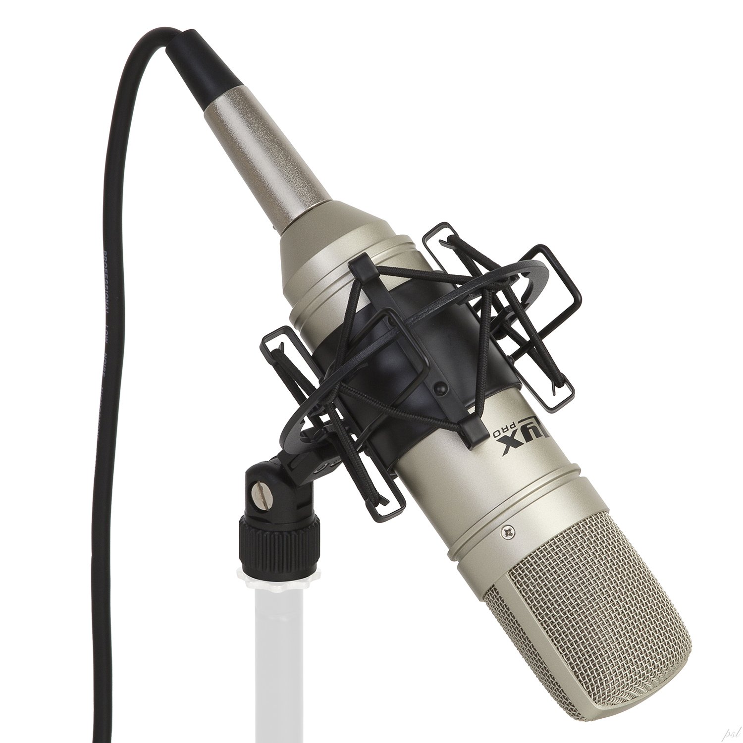 Microphone de studio à condensateur cardioïde LyxPro LDC-10 avec suspension et câble pour un enregistrement professionnel à la maison