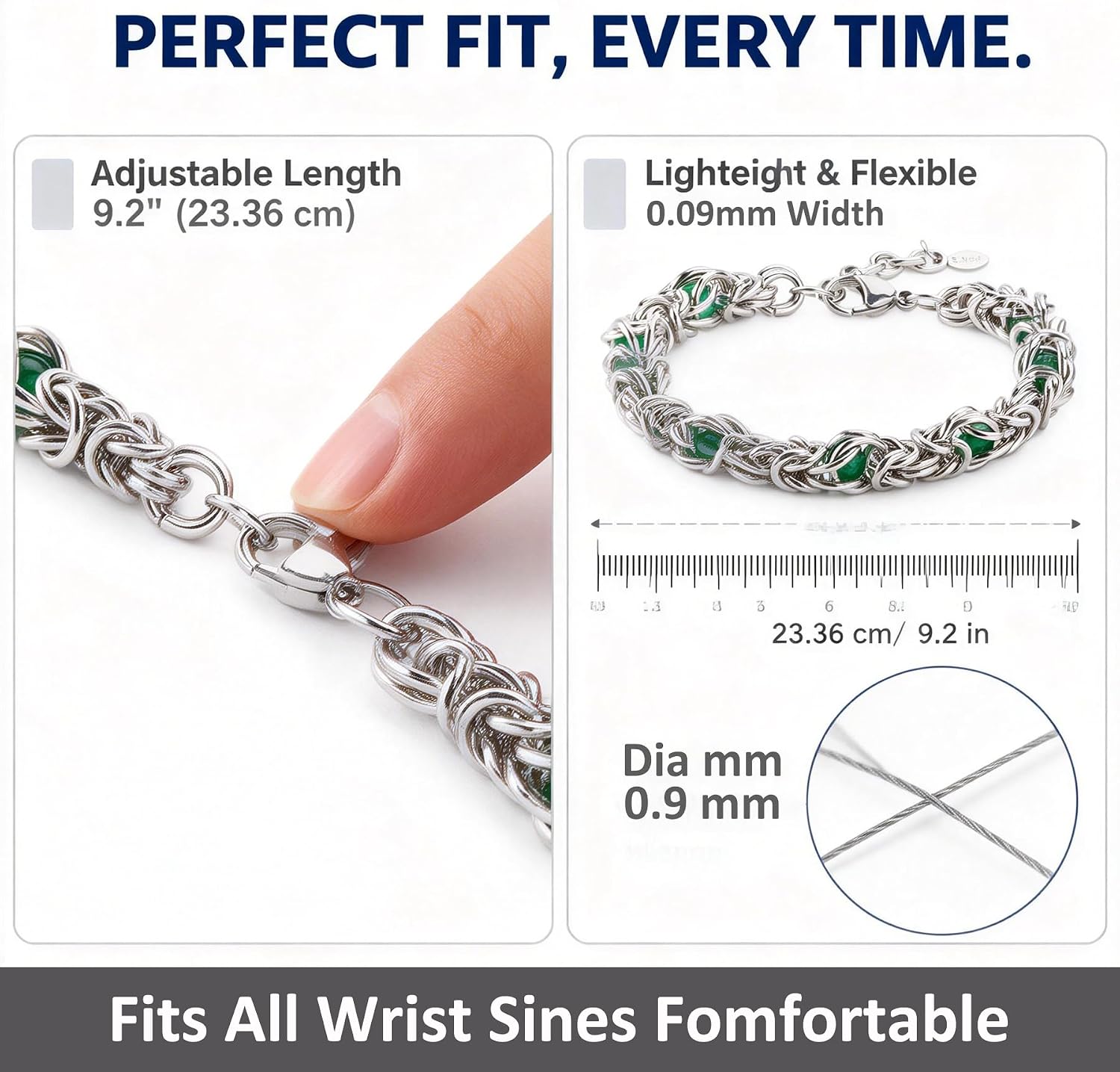 Stainless Steel Byzantine Bracelets for Women - Adjustable Mens Stainless Steel Byzantine Bracelet, Round Chain Bracelet for Men, Chunky Link Bracelets for Men Women, Handmade Jewelry Gifts for Her