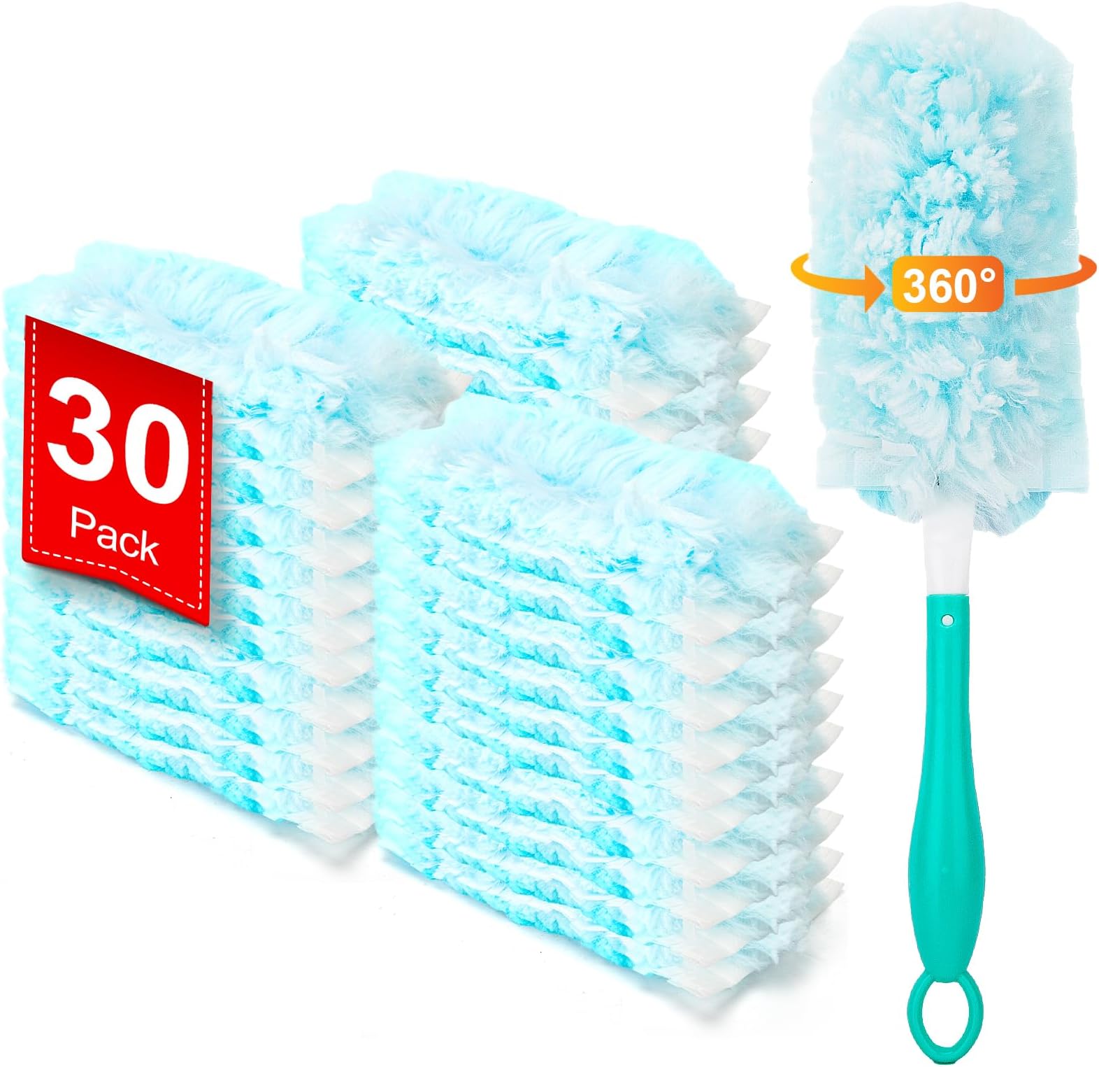 - KeFanta Heavy Duty Duster Refills for Swiffer Duster, 30 Count MultiSurface 360° Duster Refills with 1 Handle, 4X Microfibers Disposable Dusters for Cleaning Home Blinds Fans Corners, Unscented