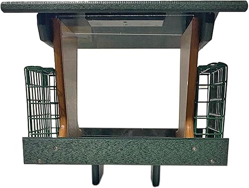 Poly Deluxe - Comedero para pájaros con dos jaulas de sebo para tartas, comedero de sebo para pájaros silvestres para exteriores, fabricado en