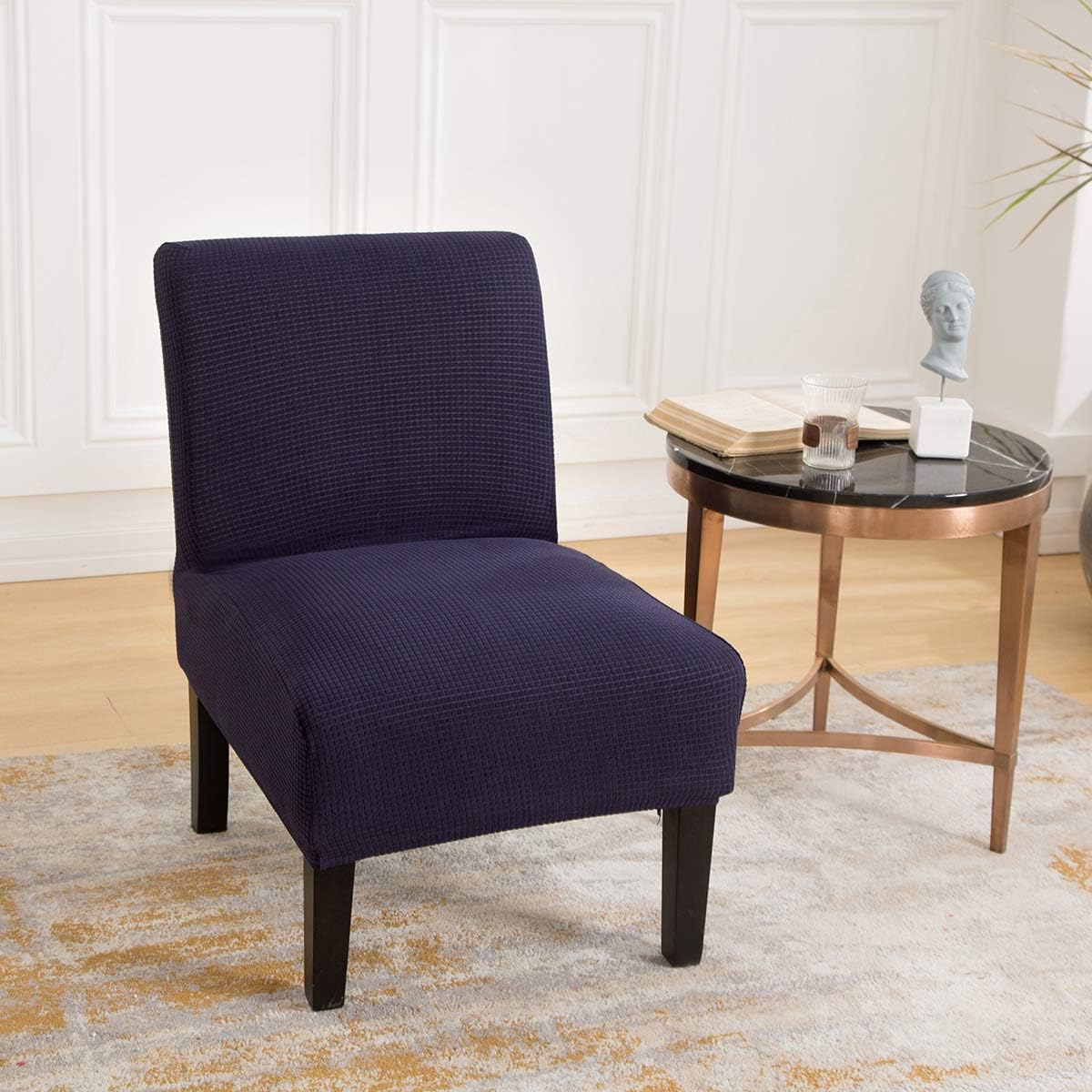 Beacon Pet Armless Accent Chair Cover Slipcover, Stretch Spandex Jacquard Knitted Chair Covers Oversized Furniture Protector Sofa Covers Removable Washable for Hotel Dinner Living Room(Navy,2PCS