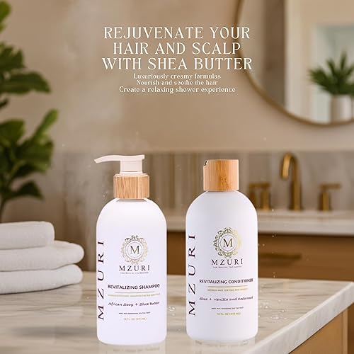 Miniatura 4 de MZURI Juego de champú y acondicionador  Jabón negro africano y champú de karité + acondicionador de madera de cedro de vainilla  Limpieza hidratante
