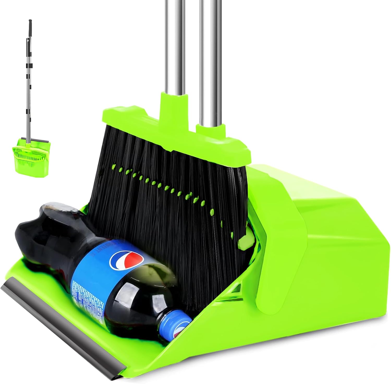Broom and Dustpan Set for Home, 51" Long Handle Standing Pan Light Green