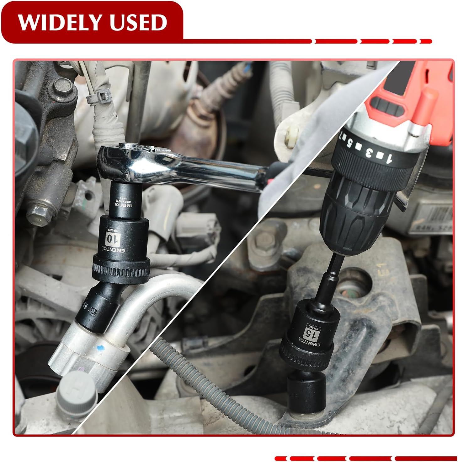 EMENTOL 19PCS 1/2" Drive Universal Impact Socket Set, Swivel Socket with Flexible Wobble, Metric 10mm-24mm, CR-MO, 6 Point, Includes Extension Bar and Adapter