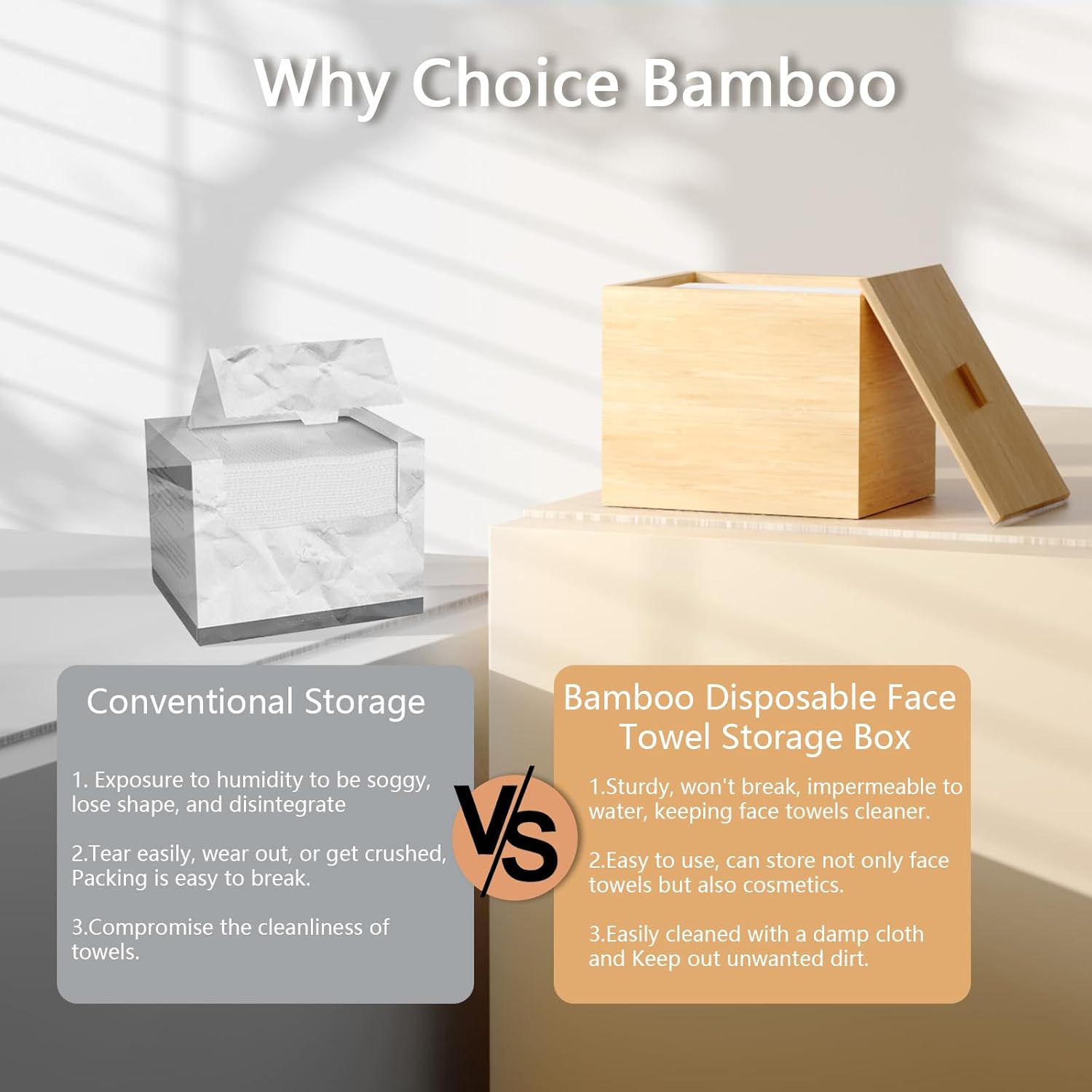 Bamboo Disposable Face Towel Holder for Bathroom Counter, Facial Towel Holder Bamboo Storage Box for Disposable Face Towels, Bathroom Organizer (Towels Not Included)