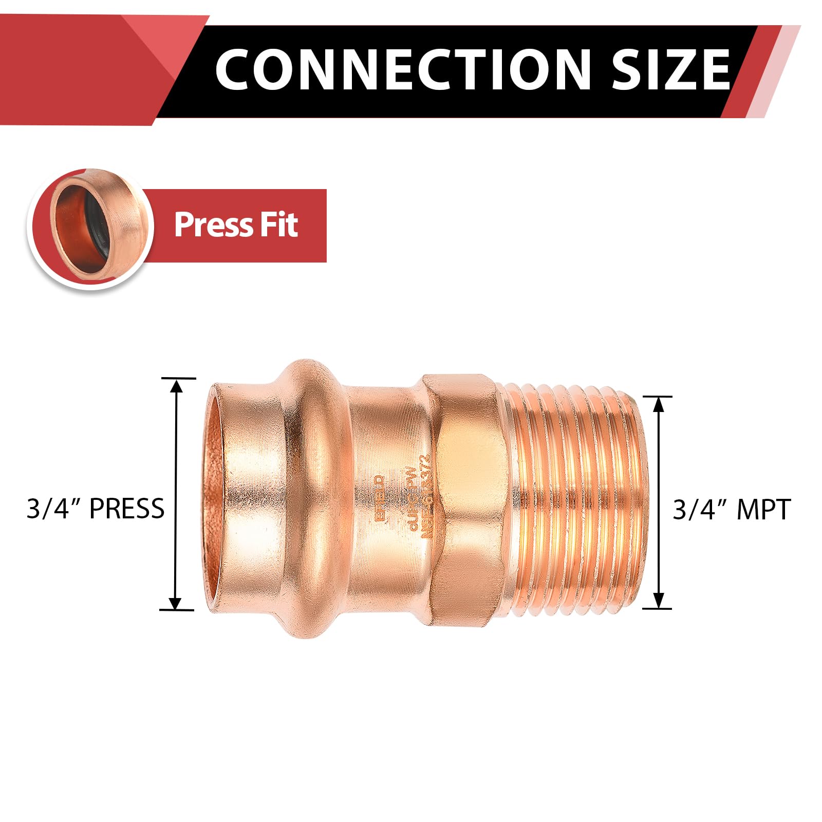 10 adaptadores NPT macho EFIELD de 3/4 pulgadas x 1.9 cm | Para conexión de tubo de cobre, LBP Design-PRESS043 (10)