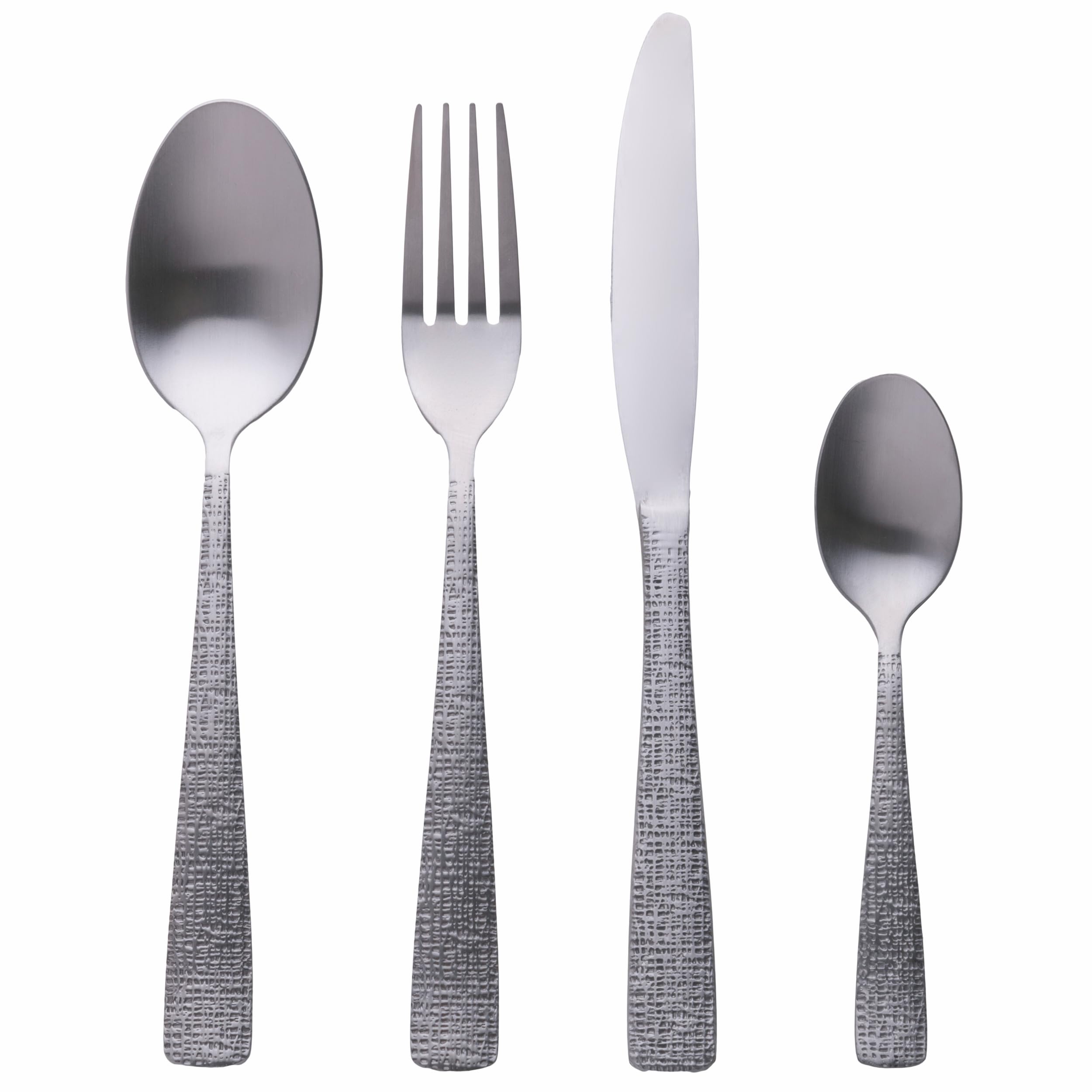 Set 24 posate in acciaio inox 18/0, finitura silver opaco, impugnatura testurizzata, Texture