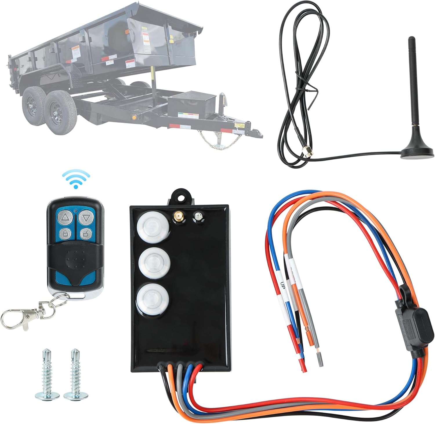 G3-H01 Wireless Dump Trailer Remote Control Kit, fit for 12 Volt Hydraulic Lift Winch Tilt Unit, 50-100ft Operating Range, Hydraulic Wireless Remote Dump Trailer Controller(No Battery)