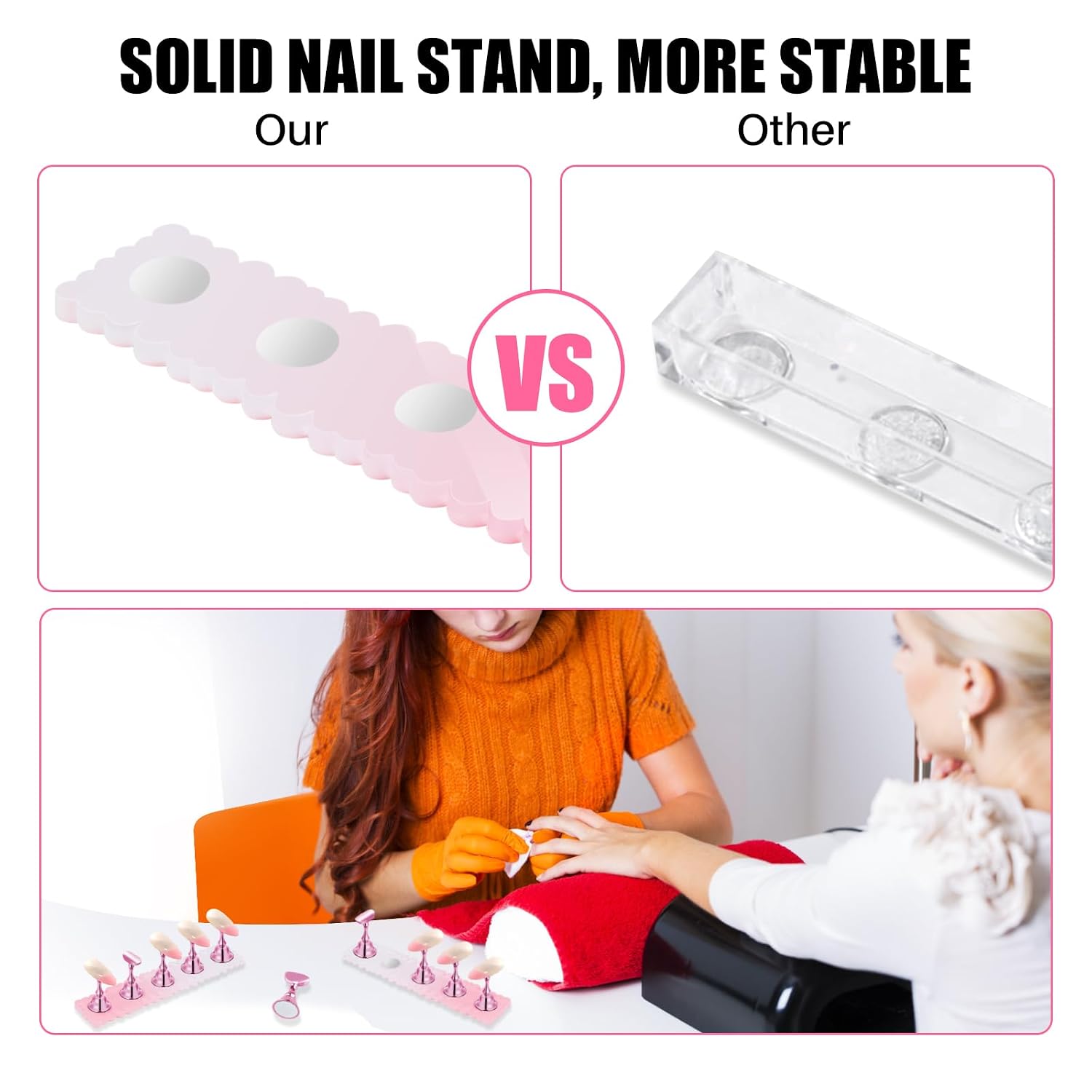 2 Sets Nail Painting Practice Stand Acrylic Fake Nail Art Holder For Press Ons Magnetic Nail Display Design Tools Kit Accessories For Home DIY Beginner Salon Supplies（Gradient Pink）