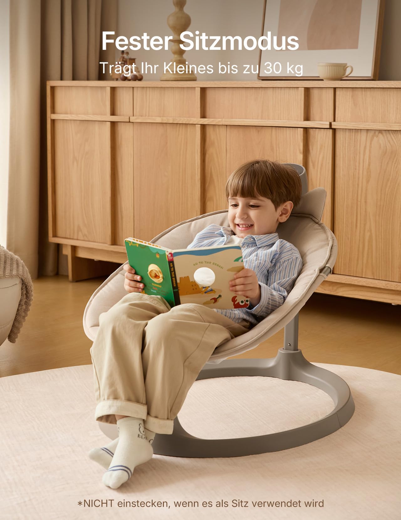 Momcozy 2-in-1 Elektrische Babywippe, 4 Bewegungen & 4 Geschwindigkeiten, Doppelarm-Struktur, 2 Liegepositionen, Wiegenlieder & Plüschspielzeug, Ab Geburt bis 30 kg, 0-6 Jahre