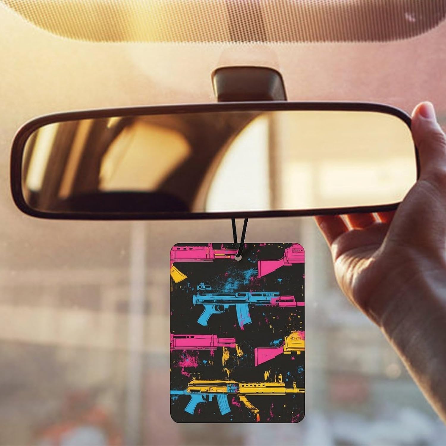 Artistic Splatter Machine Guns Car Air Freshener Hanging Car Scent Cards Decor Interior Accessories