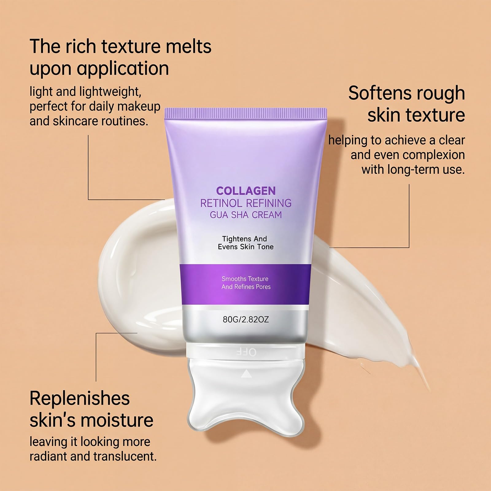 Krem do masażu szyi Gua Sha Collagen Retinol, nawilżający ujędrniający lift, wyrównuje odcień, wygładza teksturę i przycinanie porów na szyi, szczęce i czółenkach (6 sztuk)