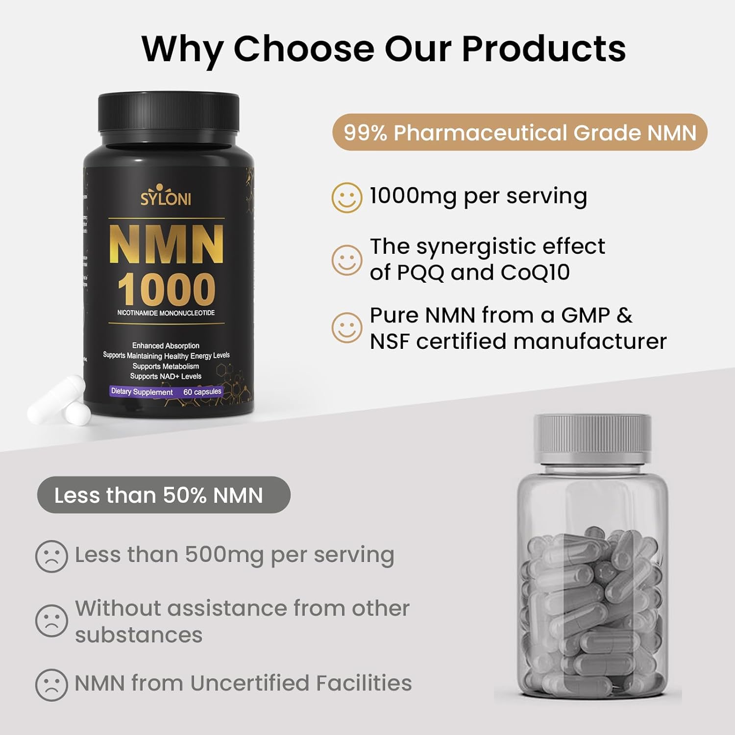 NMN Supplement 1000mg, 99% Pure for NAD+ Supplement, 60 Capsules Nicotinamide Mononucleotide for Increased NAD Levels, Boosting Energy, DNA Repair & Healthy Aging - Image 4