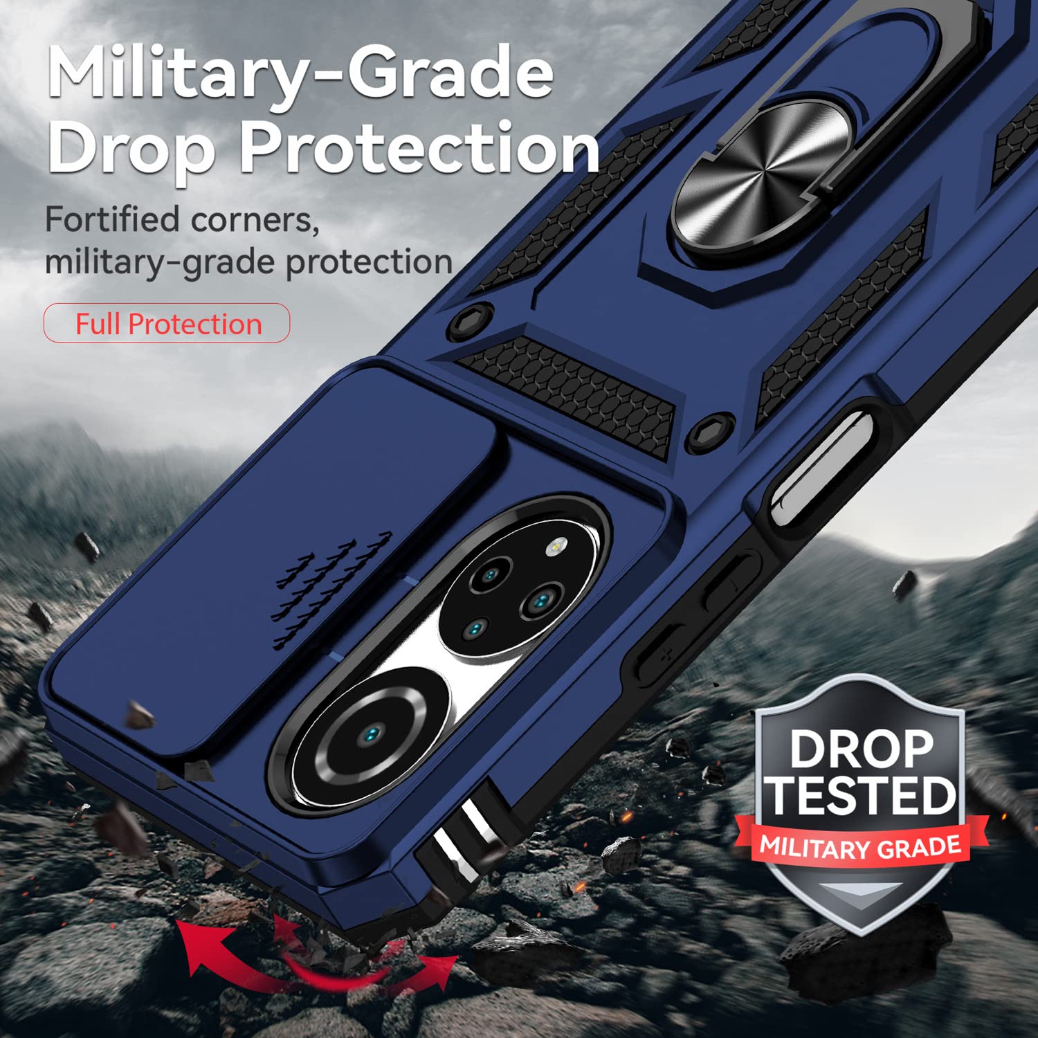 Coque Honor X7 Avec Protection D'appareil Photo Coulissante Et Anneau Rotatif