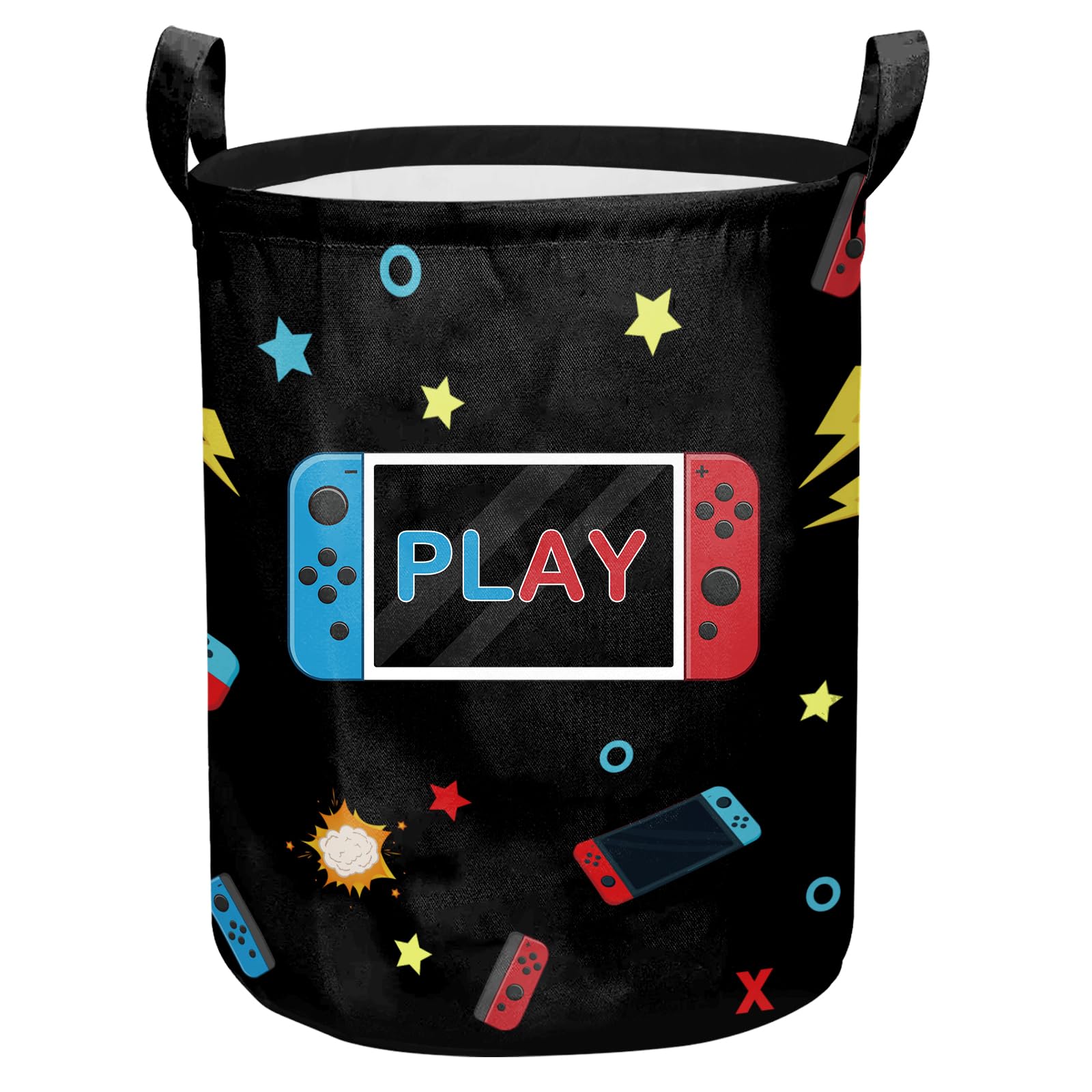 Game Gaming Laundry Basket,Boys Laundry Hamper Dirty Clothes Storage Bucket Organizer Gaming Hamper for Bedroom Bathroom Gamer Room Decor 19.68 x 15.74 Inches