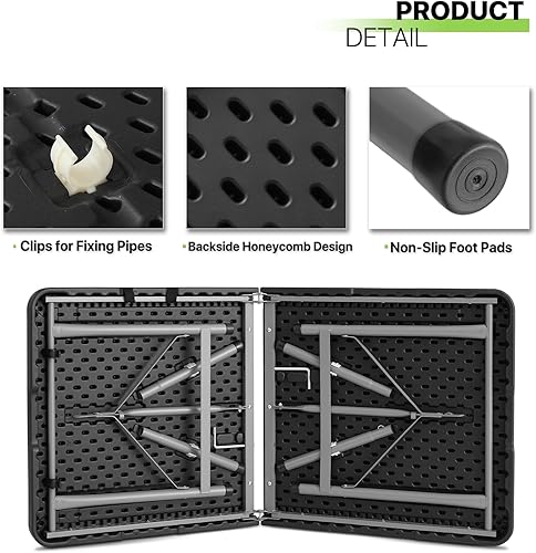 Miniatura 9 de Magshion Mesa plegable de plástico de 6 pies con asa para interiores y exteriores, mesa plegable de 6 pies para eventos de fiesta, color negro